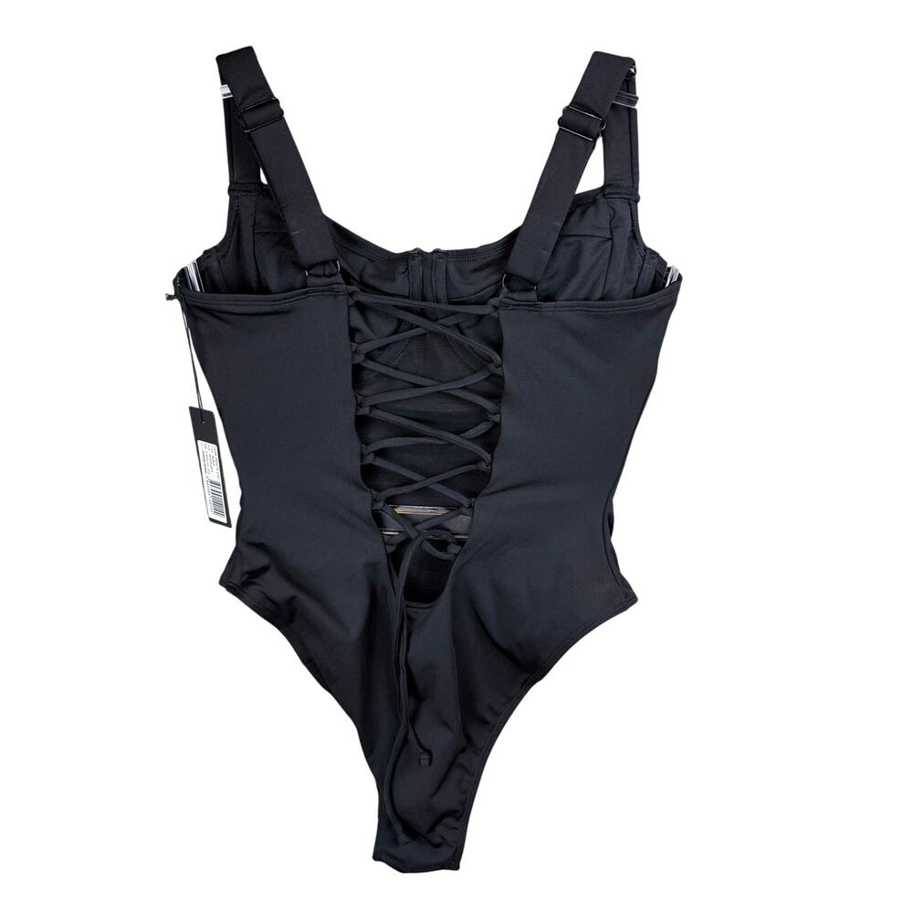 TA3 Hi Cut Lifty Black One-Piece Corset Lace-Up Back Underwire Shapewear - Picture 2 of 9